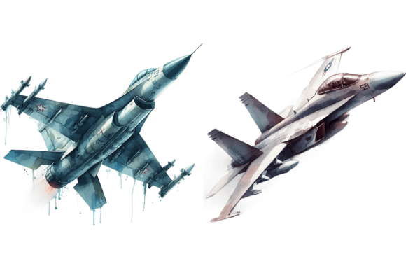 2 Watercolor Fighter Jet Clipart Bundle