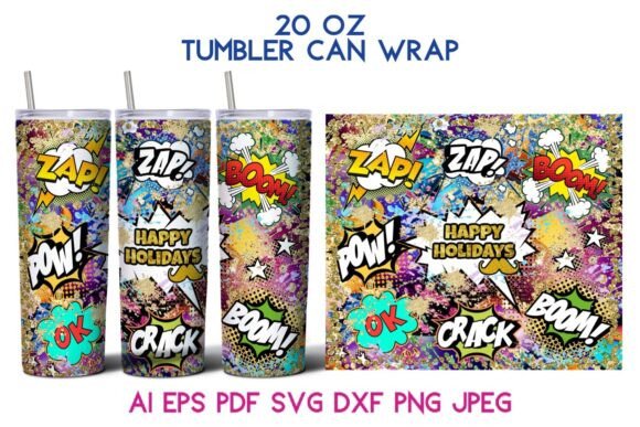 20 Oz Tumbler Can Wrap HAPPY HOLIDAY SVG Graphics