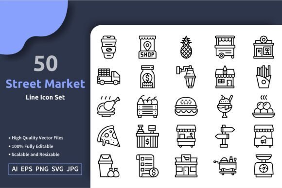 50 Vector Street Market Line Icons & Graphics