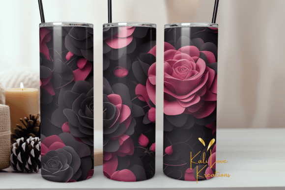 Black and Pink Roses Tumbler Wrap Graphics