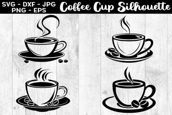 Coffee Cup with Steam Silhouettes SVG: Graphics & Illustrations