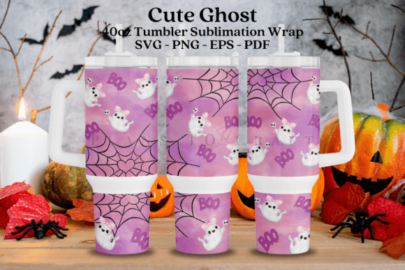 Cute Ghost Halloween Tumbler Wrap Graphics