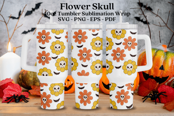 Floral Skull Halloween Tumbler Wrap Graphics