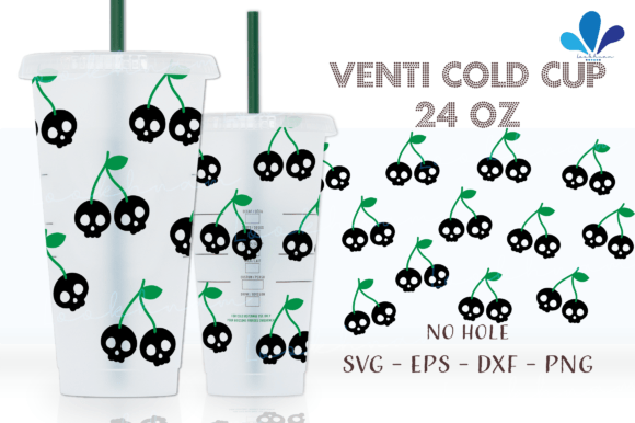 Halloween Cherry Skull Venti SVG Wrap: Graphics & Print Templates