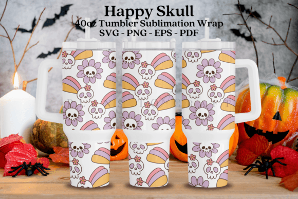 Happy Skull Halloween Tumbler Wraps Graphics