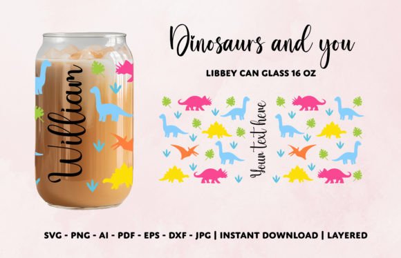 Personalized Dinosaurs 16 Oz Can Glass Graphics