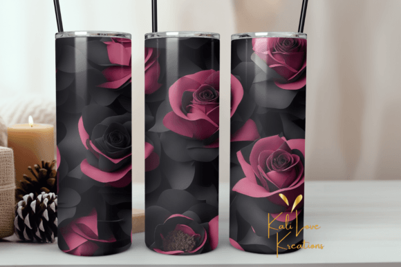 Pink and Black Roses Tumbler Wrap Graphics