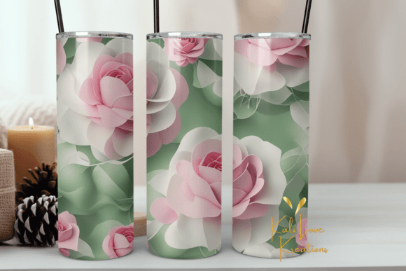 Pink and White Roses 20oz Tumbler Wrap Graphics