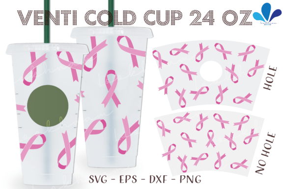 Pink Ribbon Breast Cancer Venti SVG Wrap: Graphics & Print Templates