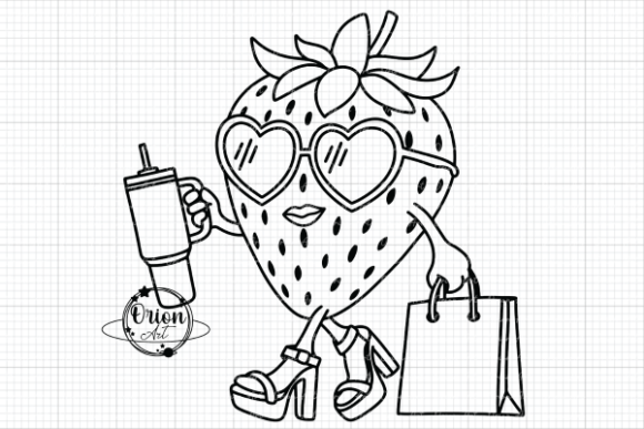 Shopping Strawberry Girl SVG PNG: Graphics for Crafts