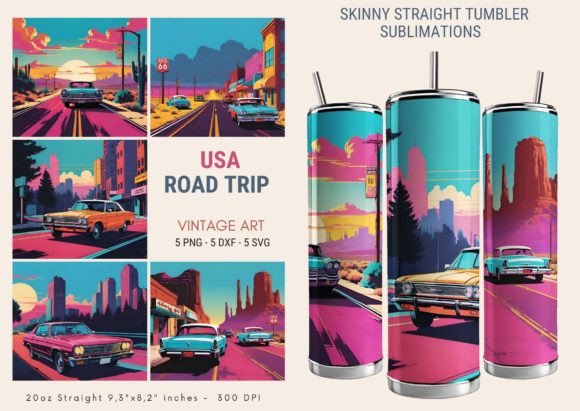 USA Road Trip Tumbler Sublimation Graphics & Wraps